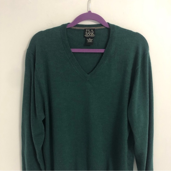 JOS. A. BANK Men Green V-Neck Long Sleeve Pullover Sweater XL 100% Merino Wool - Picture 2 of 8